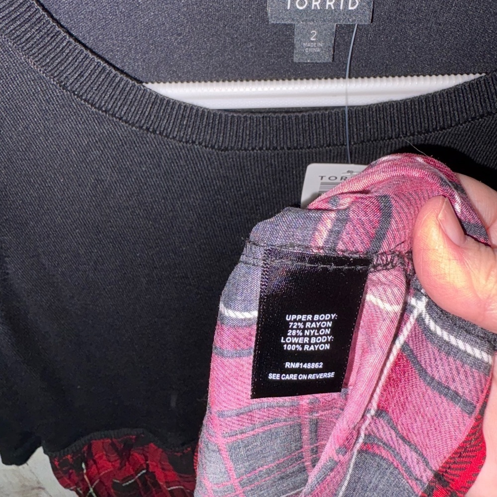 Torrid Mini Challis To Knit Dress Black Red Plaid Dark Academia Holiday - Picture 7 of 9